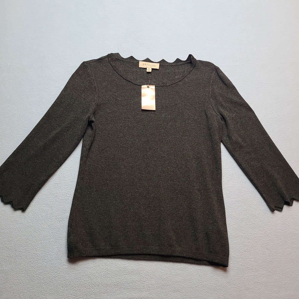 Philosophy Republic Clothing Sweater Women M Grey New Scallop Neck 3/4 Sleeveโ